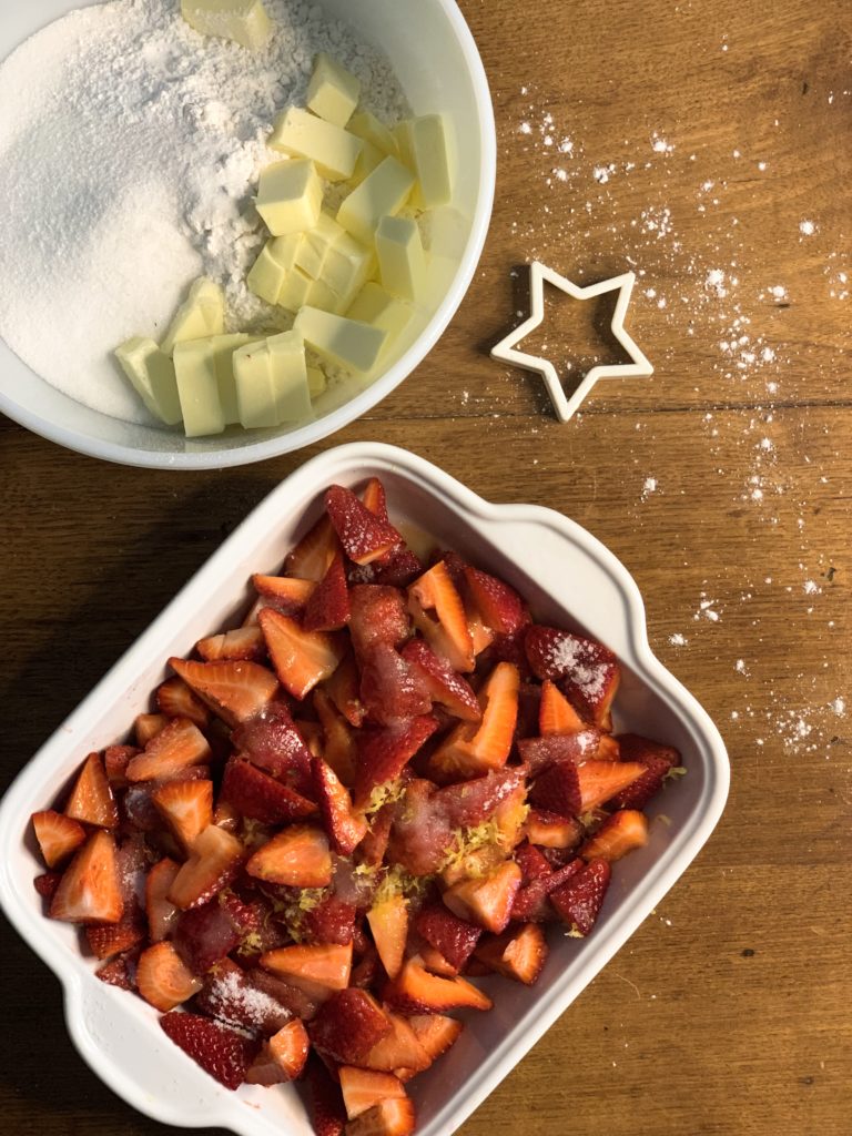 Summer Strawberry Cobbler with Vanilla Shortbread Biscuits