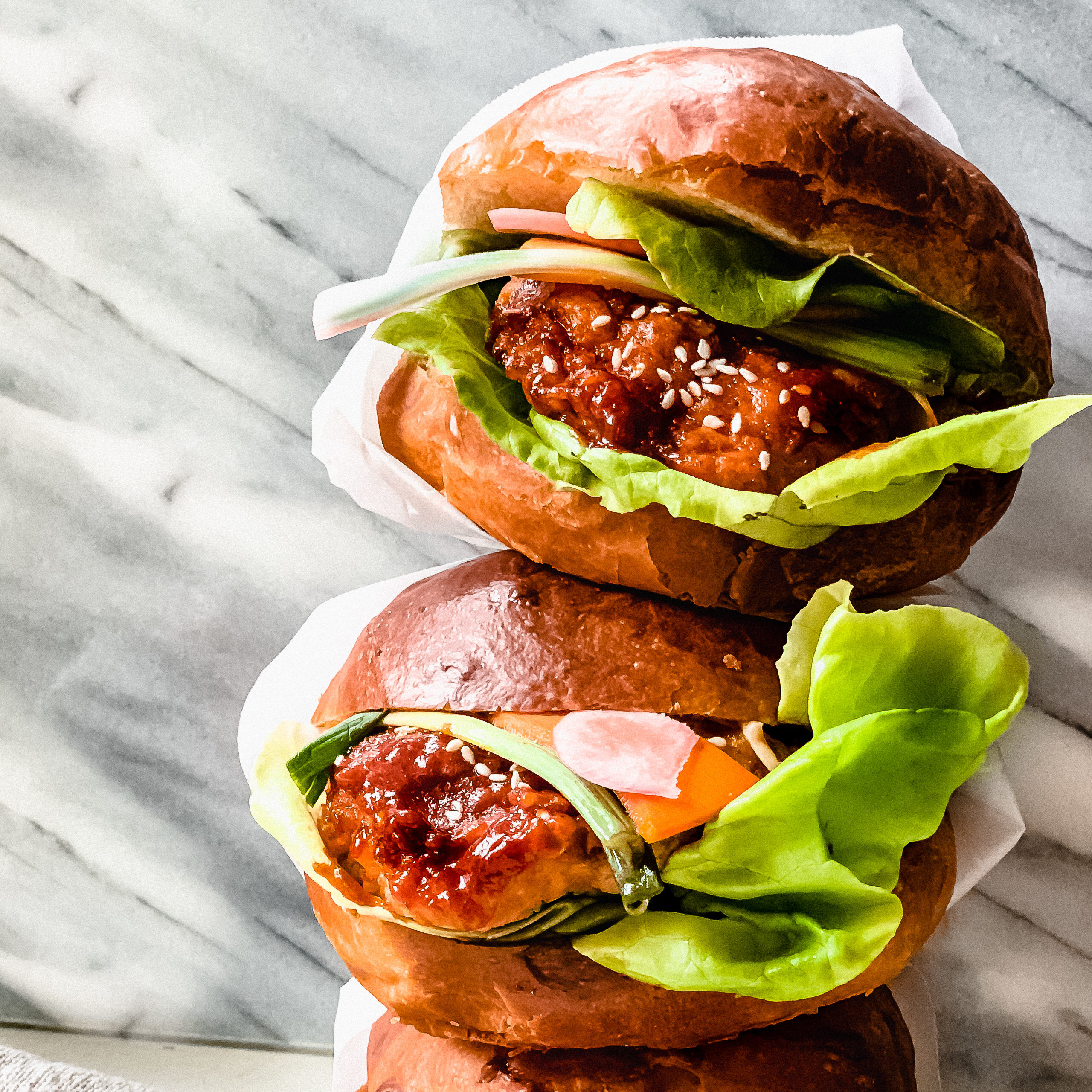 Korean Fried Chicken Sandwiches with Pickled Vegetables